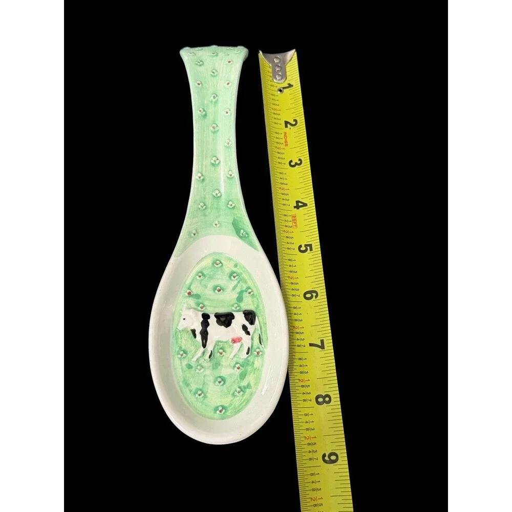 Vtg Green Ware Andrea West For Sigma Cow Spoon Rest 1982 Farmhouse Cottage Core